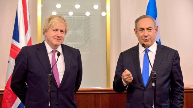 Britain's Foreign Secretary Boris Johnson with Israel's Prime Minister Benjamin Netanyahu in Jerusalem, Wednesday 8 March, 2017.