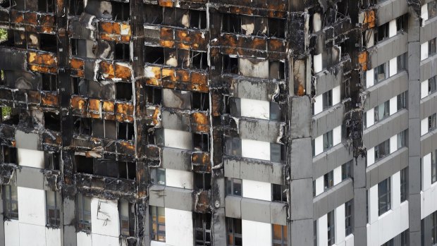 The burnt Grenfell Tower in London.