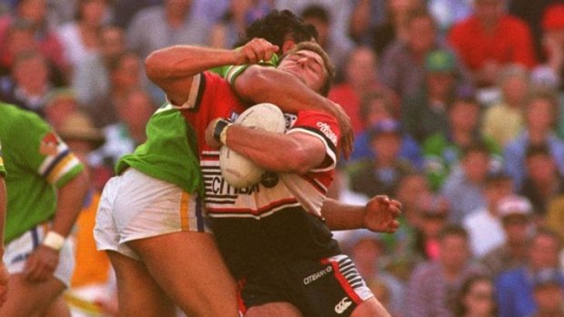 Lohn Lomax's tackle on Billy Moore in the 1994 preliminary final.