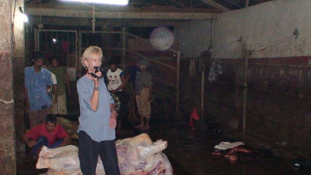 Animals Australia investigator Lyn White in an Indonesian abattoir.