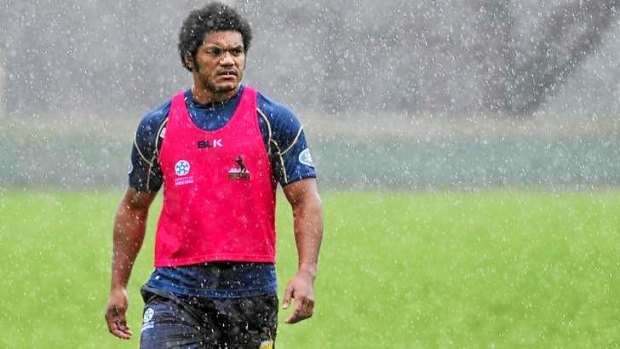Henry Speight during training as the rain starts to increase on Friday.