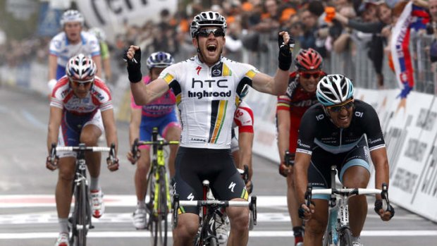 Sweet success: Matt Goss celebrates his Milan-San Remo win.
