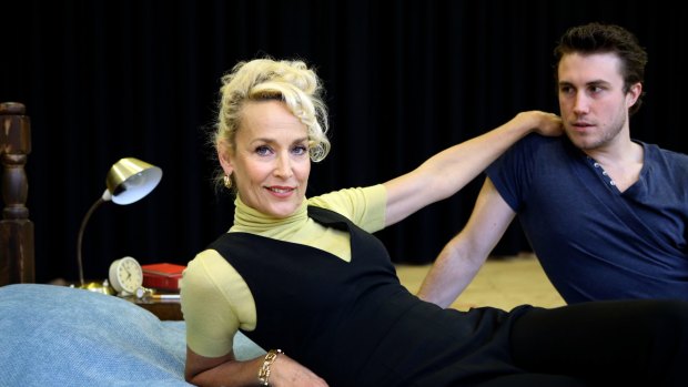 Jerry Hall as Mrs Robinson with Timothy Dashwood in a scene from The Graduate at the MTC.  The Age. Photo: Angela Wylie. September 3 2013.