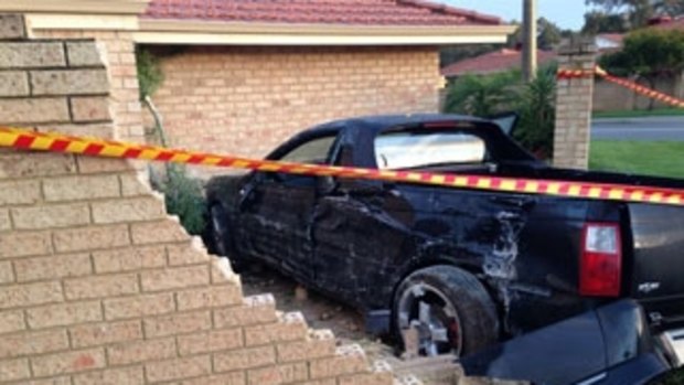 The utility crashed through the wall of a house on the Great Northern Highway in Midland. 