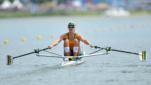 Australia's Kim Crow competes in the women's single sculls during the London 2012 Olympic Games.