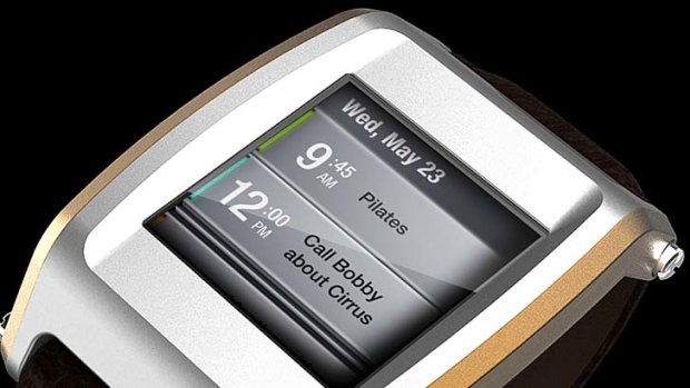 The WIMM One watch, which displays various kinds of information sent from a nearby smartphone and through a home network.