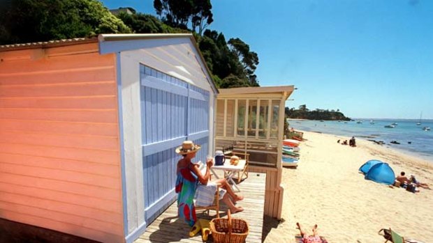 The good life ... English-style bathing boxes at Portsea.