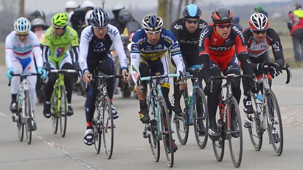 Back in form: Heinrich Haussler (third from left) competes in Ghent-Wevelgem last weekend.