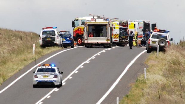 Scene of a fatal crash on the Monaro Highway, where a Canberra man and a Queanbeyan woman were killed after their car left the road and rolled.