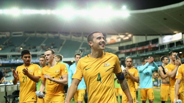 On the road to Russia: The Socceroos thank fans after defeating Jordan on Tuesday night.