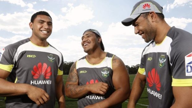 Tevita Pangai (left, with brothers Kilu and Moses) is hoping to break into the Raiders first grade side next year after being named in the Junior Kangaroos team.