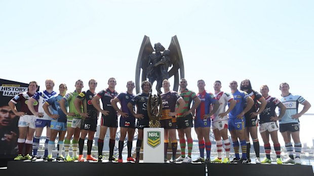 Team captains at the NRL season launch at Sydney's Royal Botanic Gardens last week. 