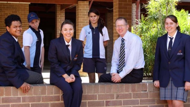 For the kids &#8230; Chifley College principal Mark Burnard with students, left to right, Darren Toafa, Joel Tyler, Daisy Montalvo, Angelica Papasidero and Renee Hebden.