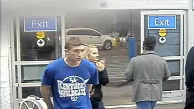 Dalton Hayes and Cheyenne Phillips captured on security video outside a Wal-Mart in South Carolina.