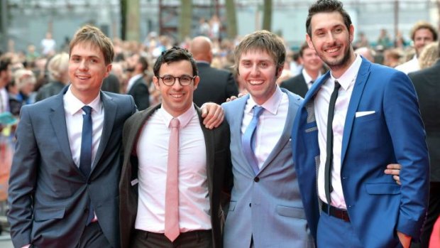 <em>The Inbetweeners 2</em> actors (from left) Joe Thomas, Simon Bird, James Buckley and Blake Harrison at the world premiere in London.