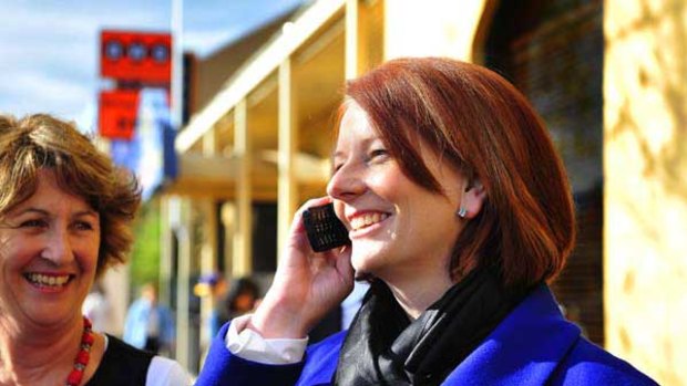 Prime Minister Julia Gillard with Terri Bracks during a short street walk in Werribee. <i>Picture: Craig Abraham</i>