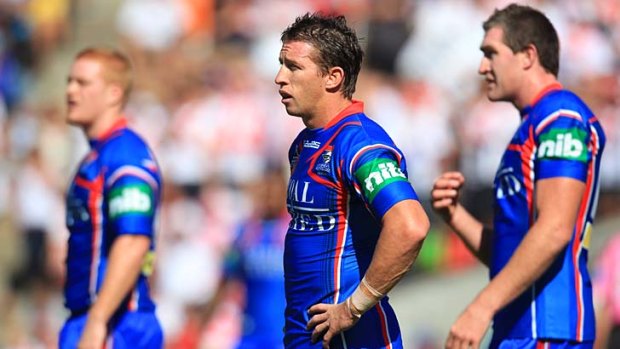 Hard dazed Knights . . . Kurt Gidley did everything he could for his side except get them over the line, but better things might be in store for the club thanks to magnate Nathan Tinkler.