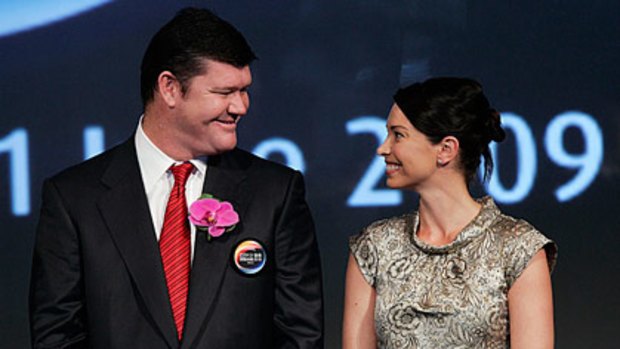 James and Erica Packer at the ribbon-cutting ceremony for the City of Dreams casino in Macau.