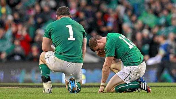 Devastated: Ireland's Cian Healy (L) and Brian O'Driscoll.