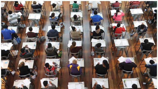 Students sitting exams for entrance to selective schools.