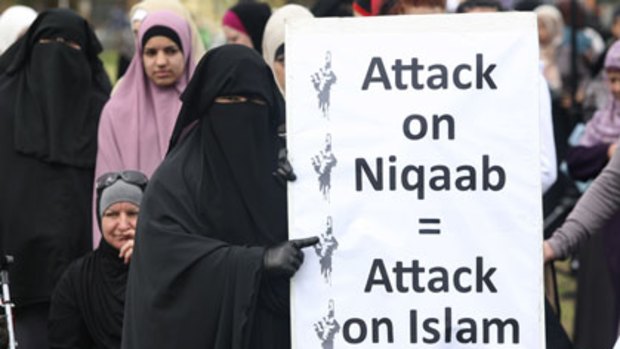 The Muslim community rally against the proposed ban of the Niqab.