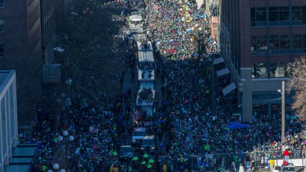 Well supported: Fans gathered to celebrate the Seattle Seahawks victory in Super Bowl XLVII.