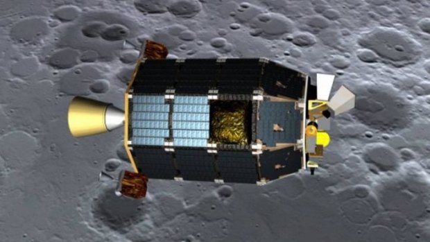 NASA's Lunar Atmosphere and Dust Environment Explorer spacecraft is pictured orbiting near the surface of the moon, in this artist's illustration.