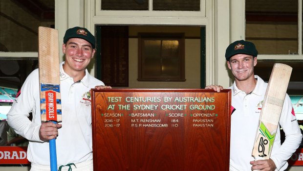Perfect pair: Matt Renshaw and Peter Handscomb pose with the SCG Honour Board.