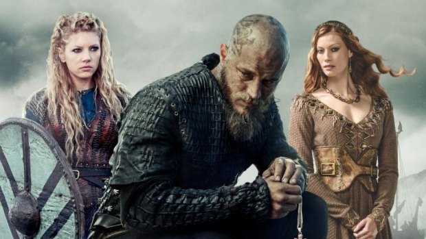 Really quite armless: <i>Vikings</i>' Lagertha (Katheryn Winnick), Ragnar (Travis Fimmel) and Aslaug (Alyssa Sutherland).
