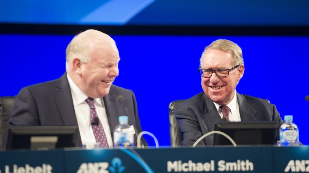 Former ANZ CEO Mike Smith, left, and chairman David Gonski  both advocate for women through the Male Champions of Change group.