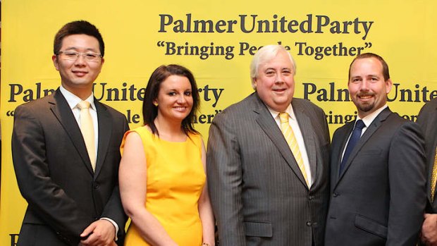 Clive Palmer from Palmer United Party with Dio Wang,Jacqui Lambie,Ricky Muir and Glenn Lazarus.