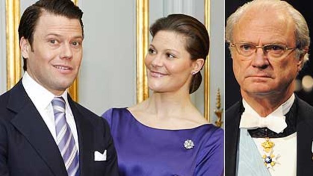 Fitness instructor Daniel Westling with his royal bride-to-be, Crown Princess Victoria, and her father King Carl XVI Gustaf.