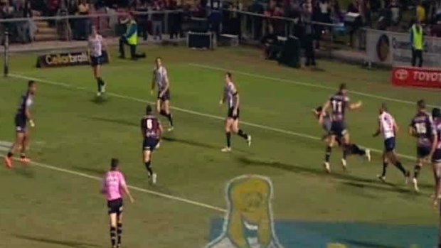 North Queensland v Manly, 11:00: One of two tries disallowed in the game due to an obstruction call. This one, to Tony Williams, should have been given.