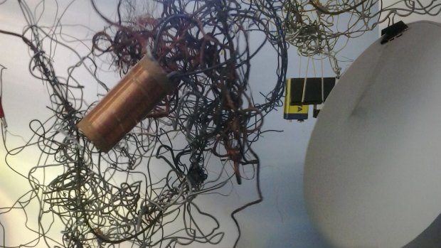 Nicci Haynes, Radio radio. (work in progress), 2016, wire, electronic bits and pieces for capturing,?amplifying and displaying ambient signals, dimensions variable
