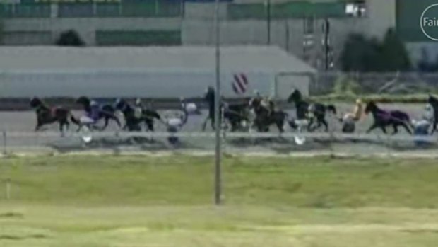 Lucky escape: The crash at Wagga trots.