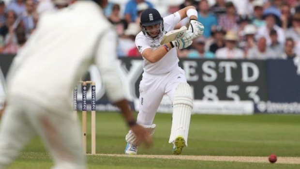 On the front foot: Joe Root scored well on a pitch that does not suit his game.