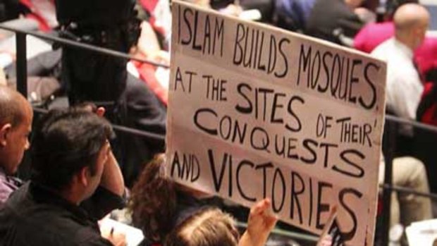 Anti-mosque protesters in New York.