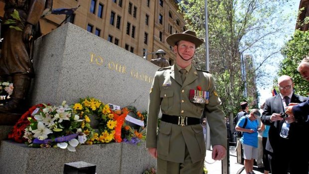 Victoria Cross recipient Corporal Daniel Keighran ... at the Remembrance Day service in Martin Place.
