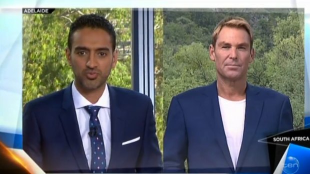 Wrong-footed ... Shane Warne was unimpressed by the line taken by Waleed Aly in his interview.