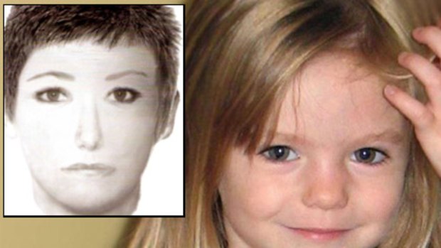 Missing toddler Madeleine McCann, inset an identikit of woman who is the focus of a renewed global hunt.