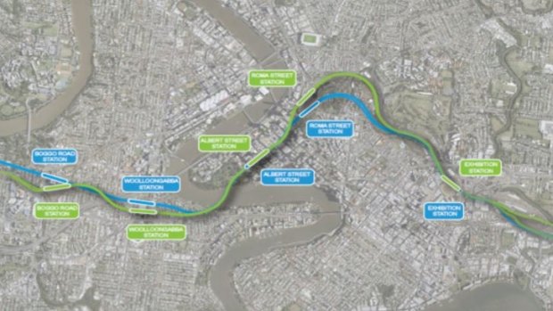 2017 changes to Cross River Rail are shown in green from the original business case shown in blue.