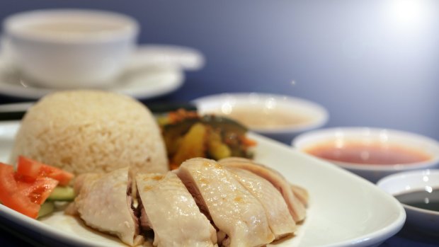 Hainanese chicken rice.