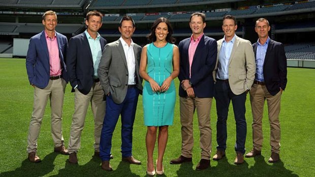 Network Ten's Big Bash commentary team: (from left) Mark Howard, Adam Gilchrist, Ricky Ponting, Mel McLaughlin, Mark Waugh, Damien Fleming and Andy Maher.