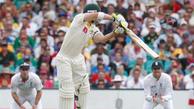 Familiar story ... Phil Hughes edges one during the Ashes Fifth Test at the SCG.