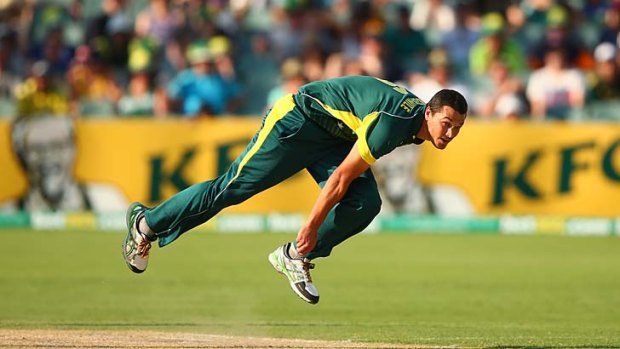 Smooth: Nathan Coulter-Nile in action during game five of the one-day international series against England in Adelaide.