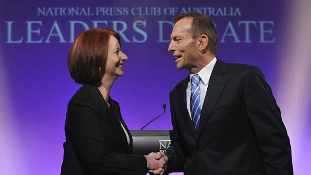Julia Gillard and Tony Abbott prior to the 2012 federal election.