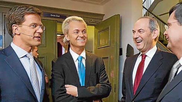 Dutch party leaders: Mark Rutte of VVD, Geert Wilders of  PVV, Job Cohen of PVDA and Prime MinisterJan Peter Balkenende of the CDA.