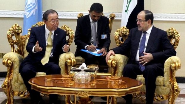 UN chief Ban Ki-moon, left, with Iraqi Prime Minister Nouri al-Maliki.