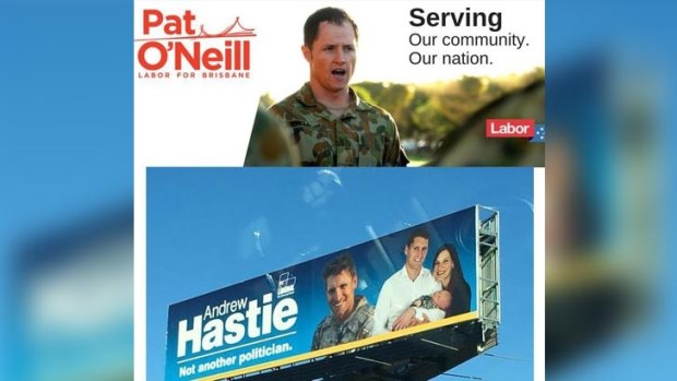 Andrew Hastie, who won a byelection in Canning last year, has been asked to remove any military images from federal election campaign material after Brisbane Labor candidate Pat O'Neill received a similar request.