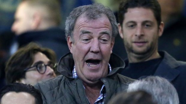 British television personality Jeremy Clarkson is pictured at a UEFA Champions League game.